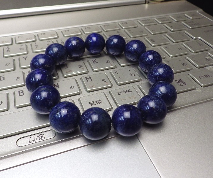 14mm玉ラピスラズリ14個ブレスレット（シリコンワイヤー 腕サイズ15.1～16.5cm用） 【Ｓサイズ】
