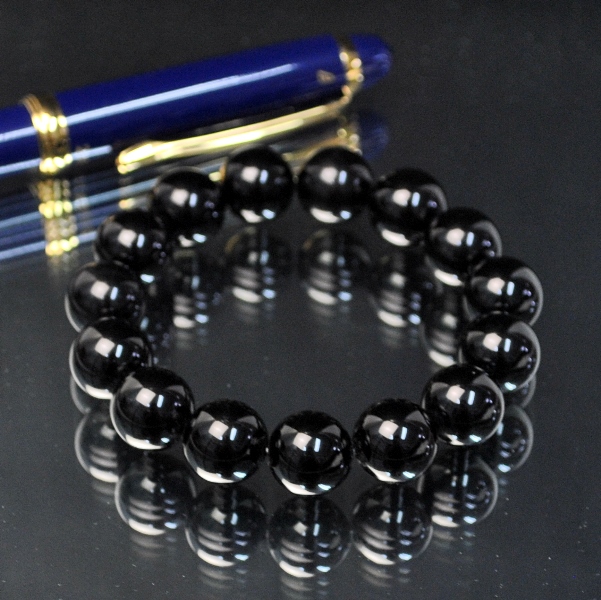 ＜12mm玉＞ALLブラックトルマリンブレスレット（シリコンワイヤー）【潜在能力ＵＰのための定番パワーストーン】